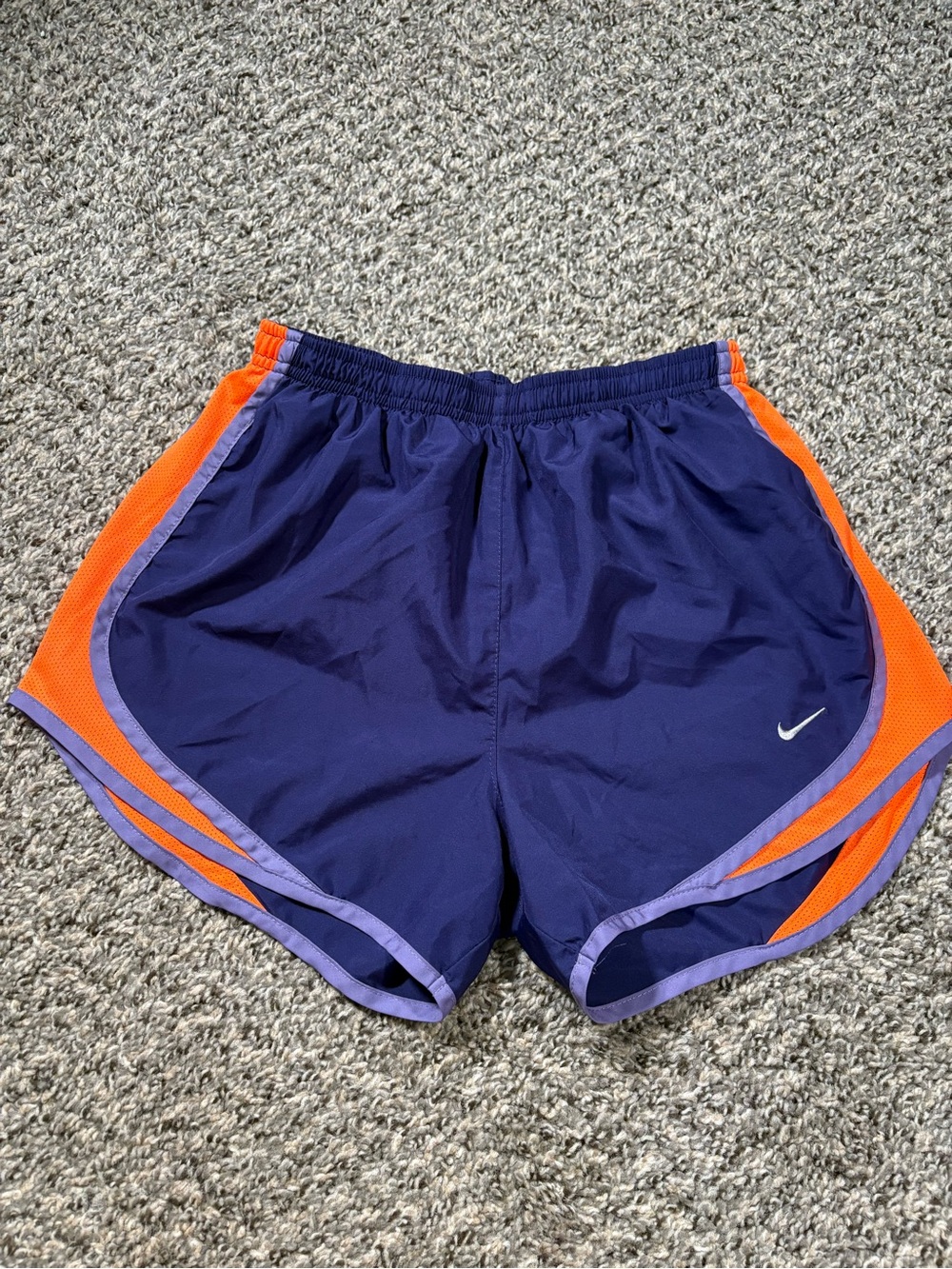 Nike Navy and Orange Athletic Shorts with Lavender Trim